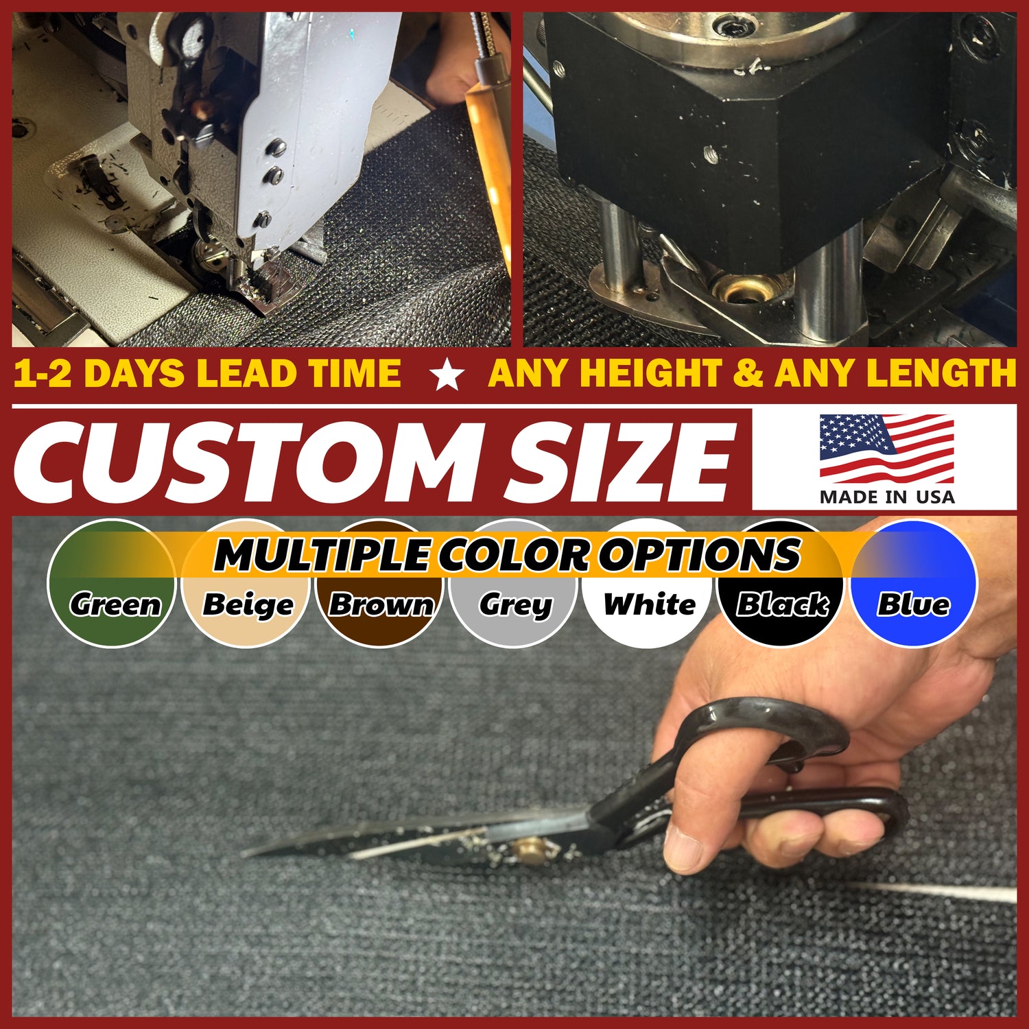 AMGO Custom Size Multiple Color options 1-2 days lead time any Height & length made in usa