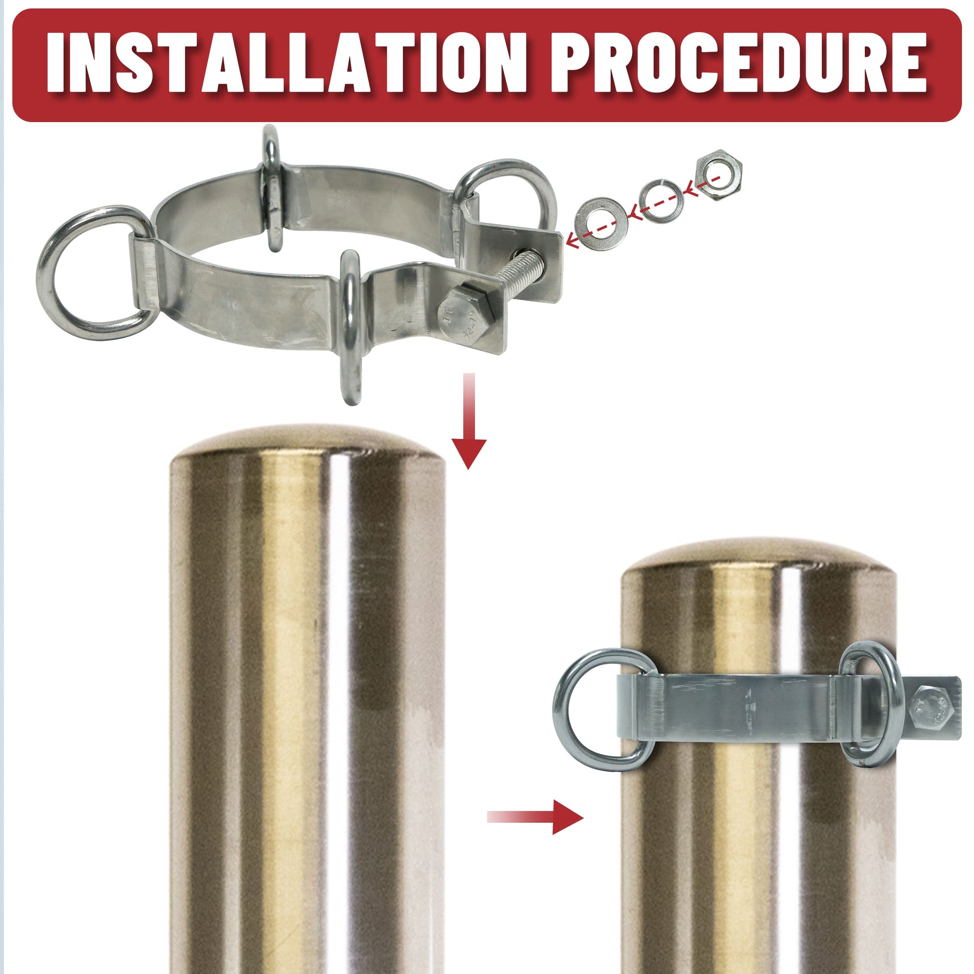 3" Diameter D-Ring Clamp for Sun Shade Sail Pole Accessories