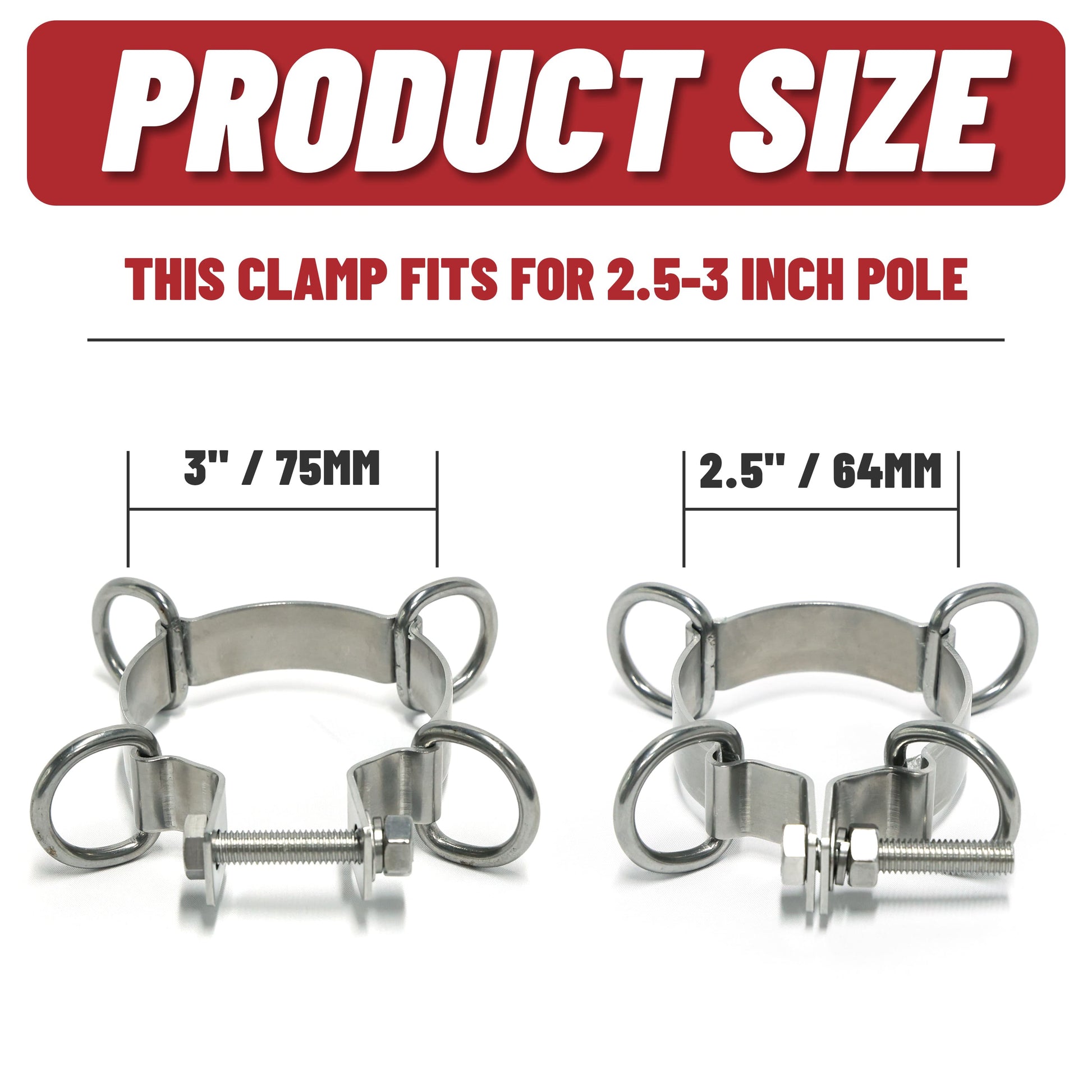 3" Diameter D-Ring Clamp for Sun Shade Sail Pole Accessories