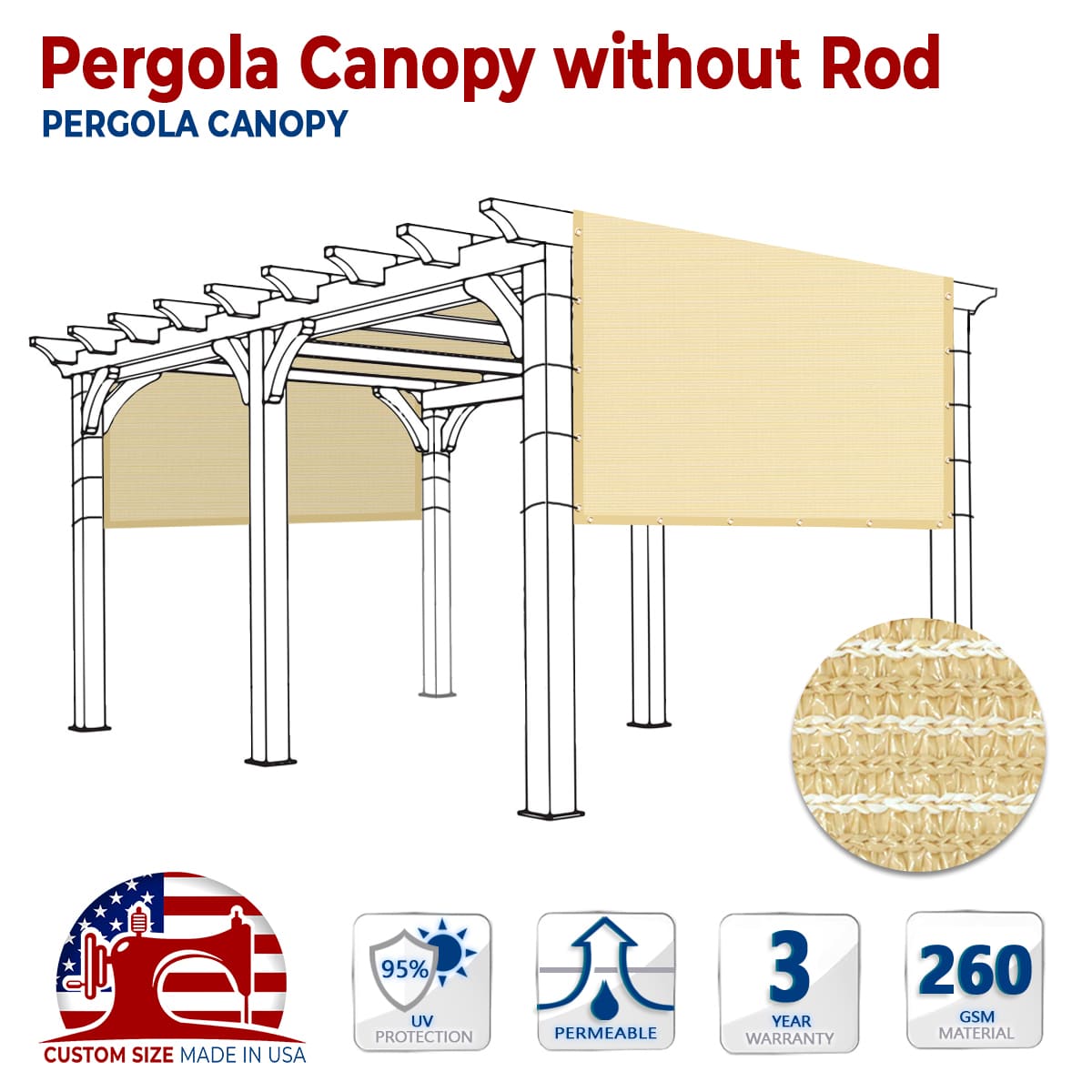Custom Size Permeable Pergola Canopy without Stainless Steel Weighted Rods