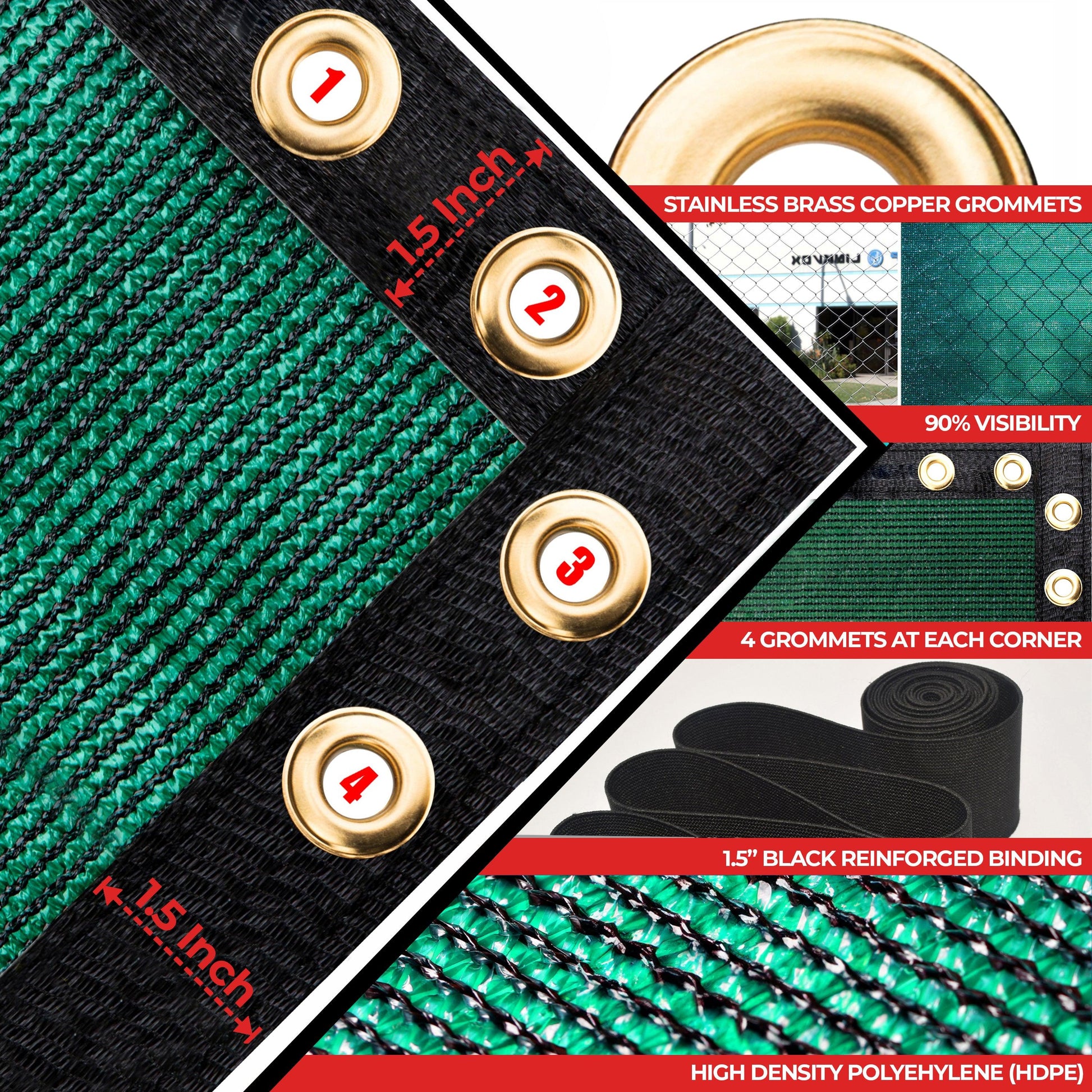 A green shade cloth with brass grommets and reinforced binding,