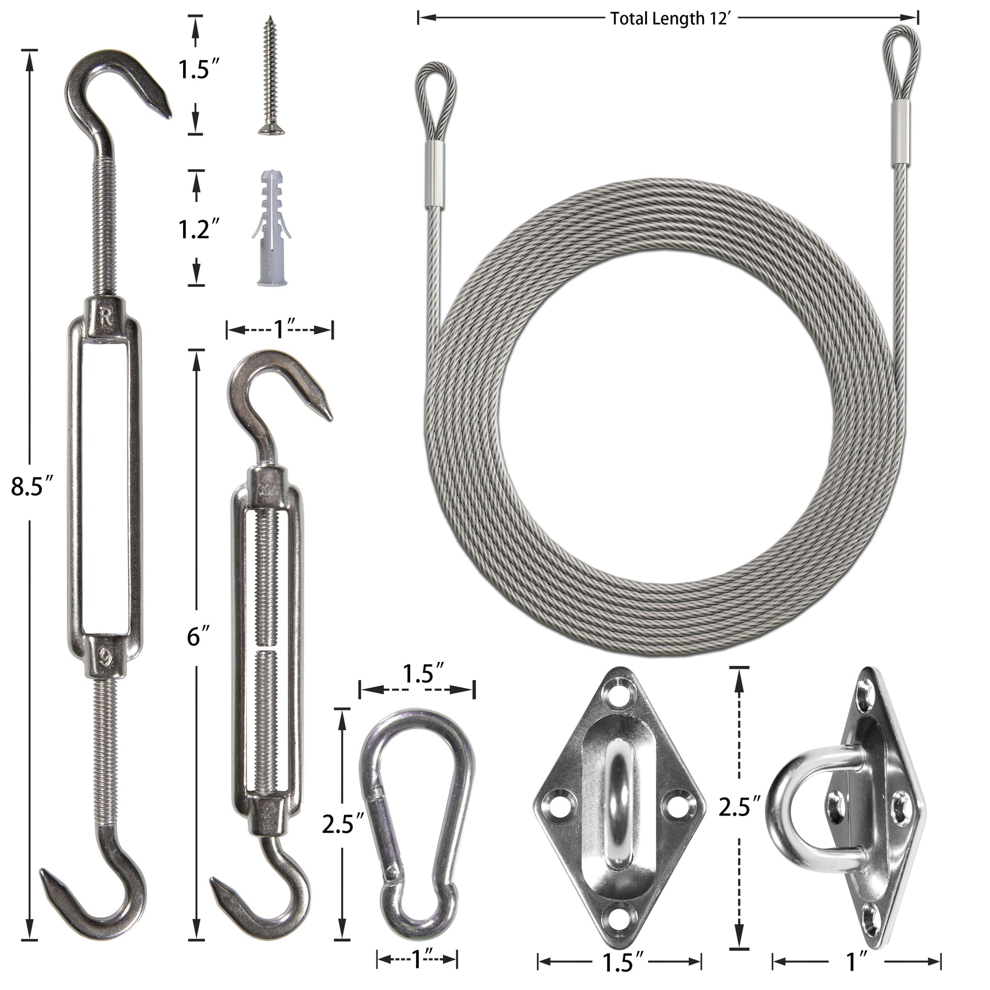 Triangle Sun Shade Sail Installation Kit with Wired Rope - 6"