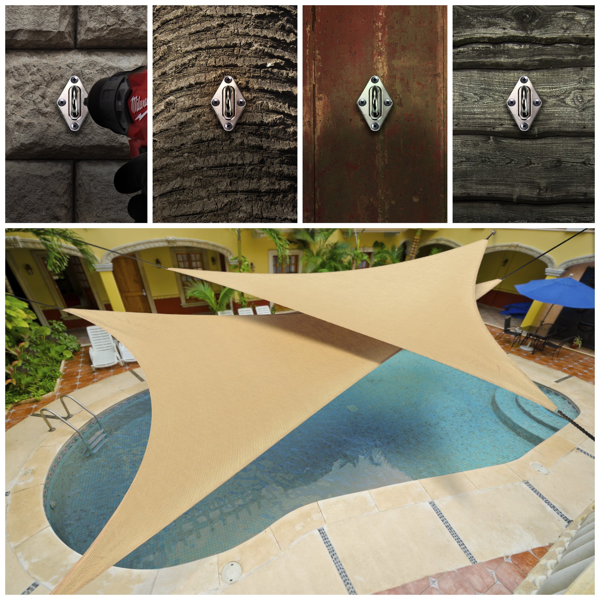 Triangle Sun Shade Sail Installation Kit with Wired Rope - 6"