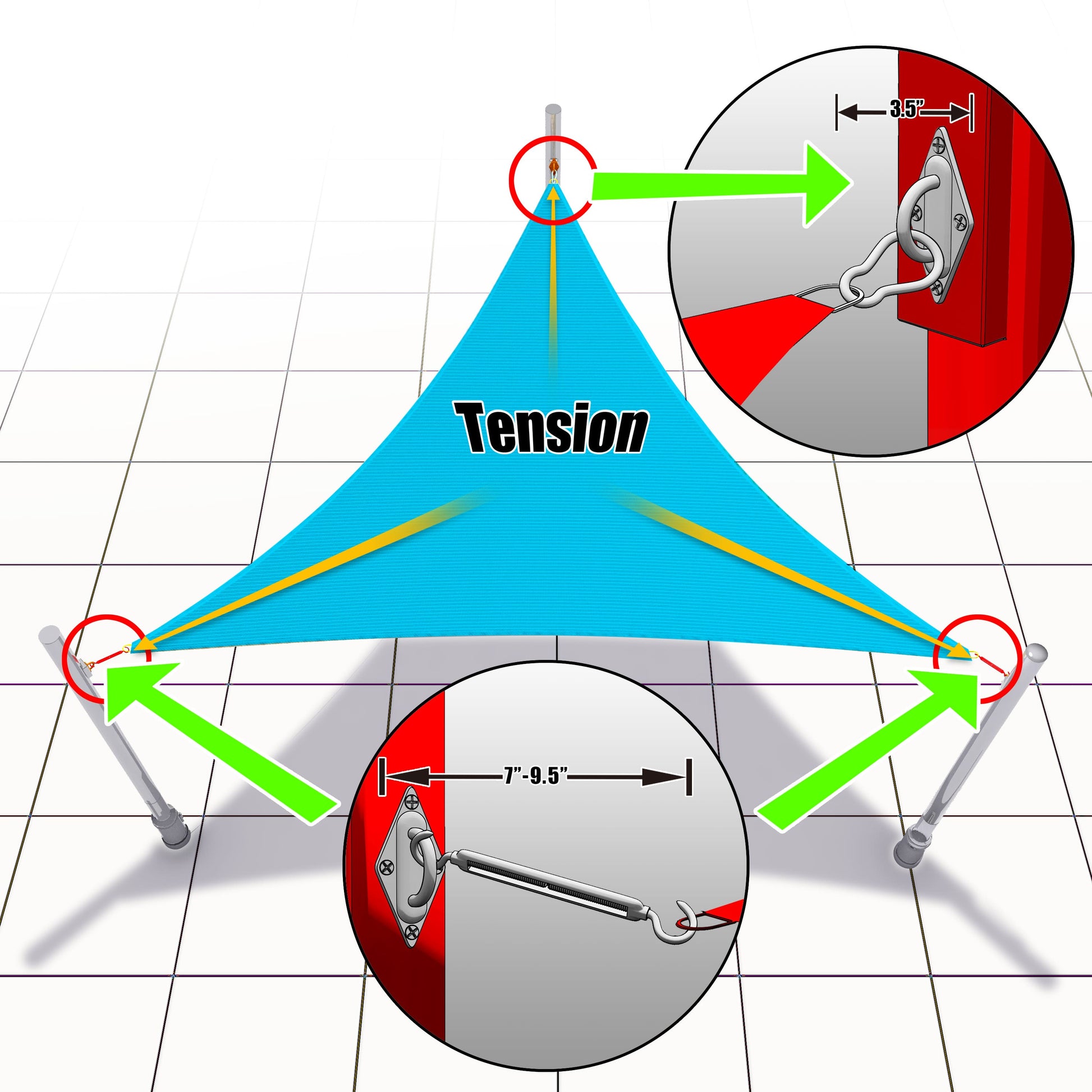 Triangle Sun Shade Sail Installation Kit with Wired Rope