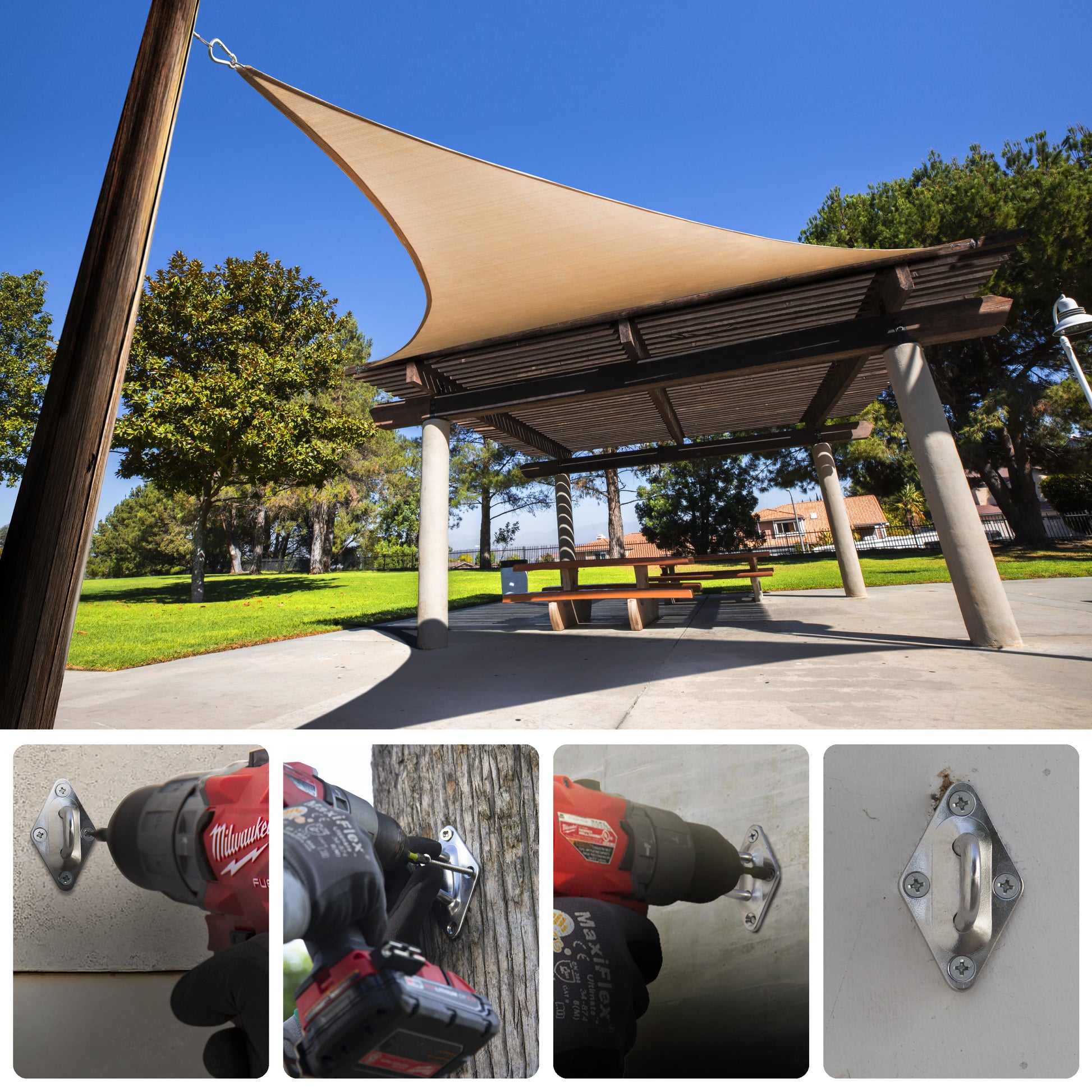 Triangle Sun Shade Sail Installation Kit with Wired Rope