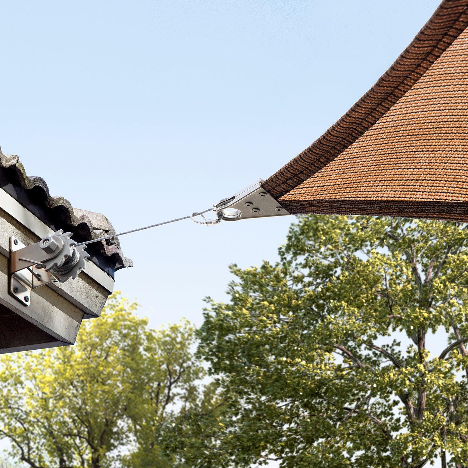 brown AMGO super ring sun shade sails Super ring attached to the wall