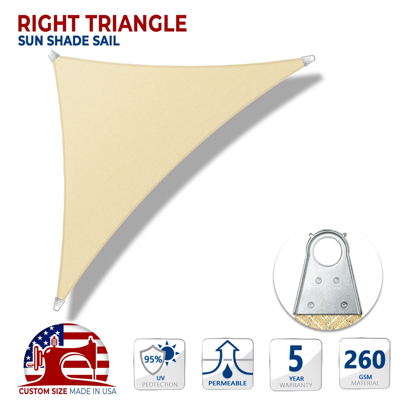 Custom Right Angled Triangle Steel Cable Sun Shade Sail - Super Ring