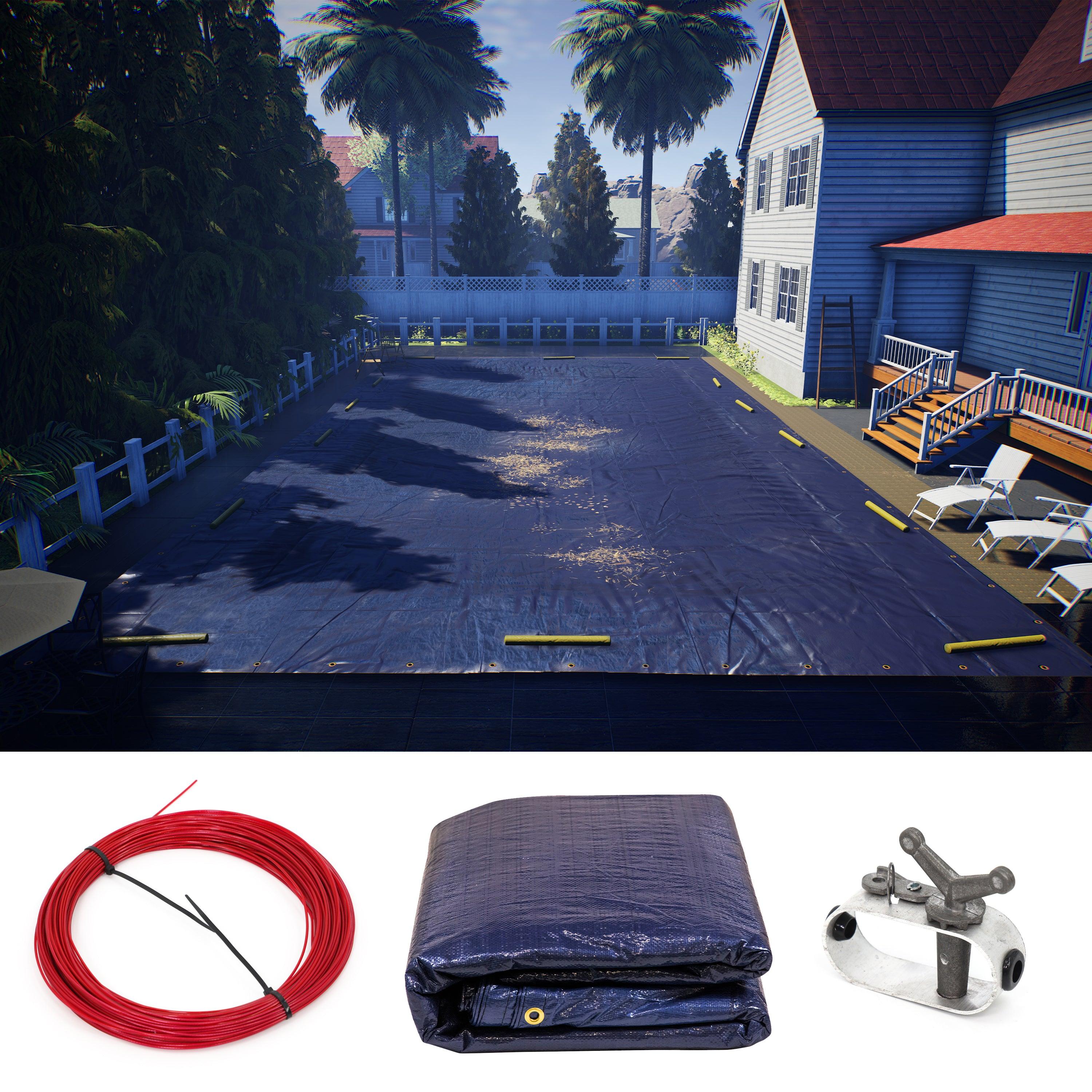 Blue Solid Inground Pool Cover
