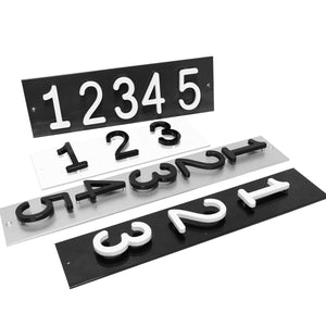 Black, white and gray color scheme address number plaque