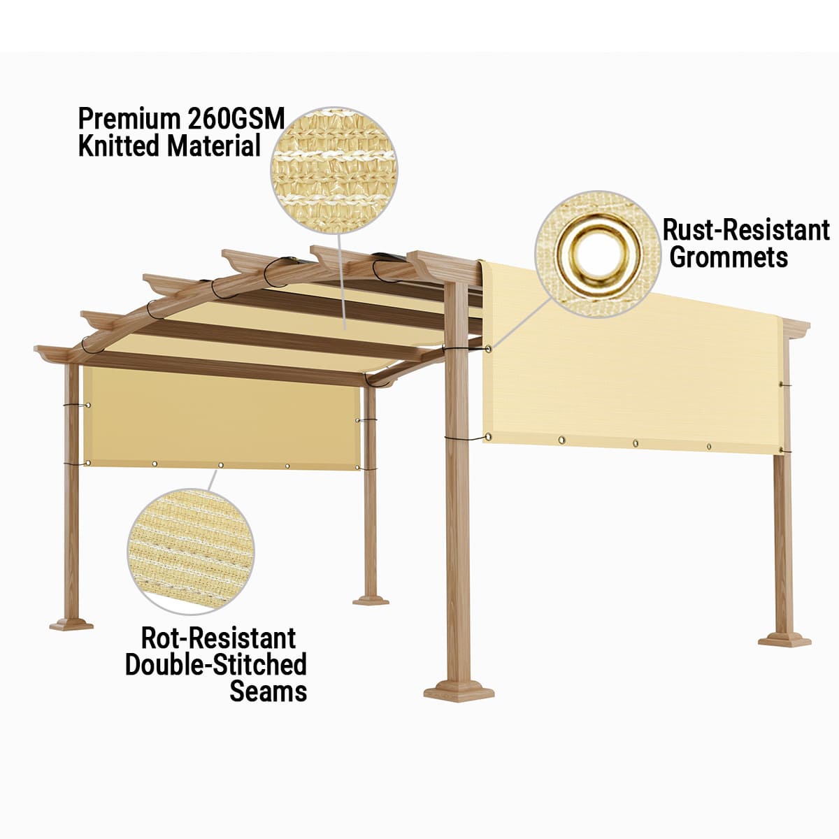 Breathable pergola cover detail display