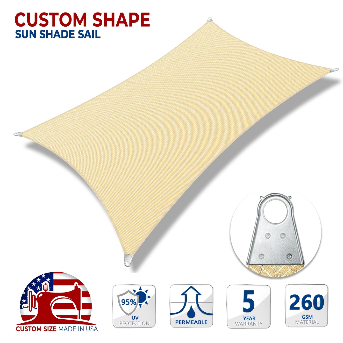 Custom Shapes Steel Cable Sun Shade Sail - Super Ring