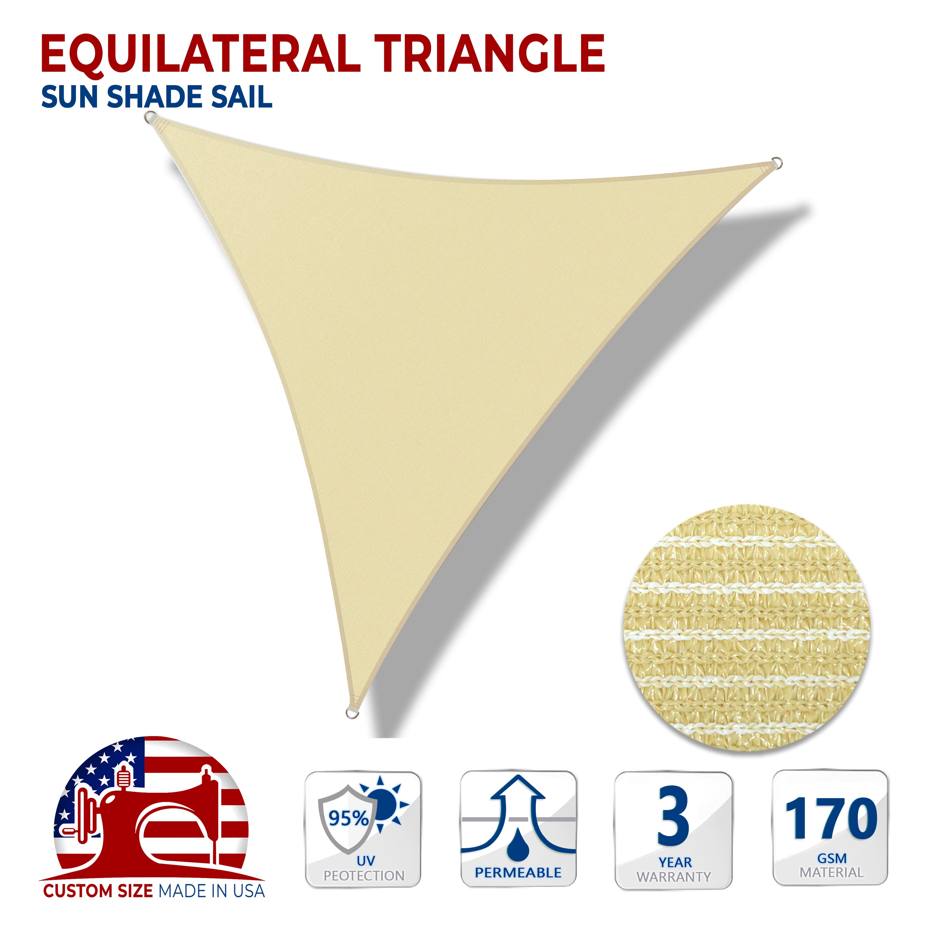 Sun Square Custom Shade Sails - 98% UV Block & 220GSM Fabric