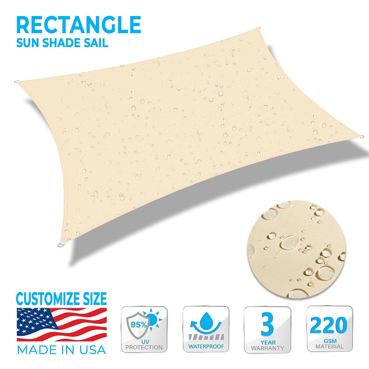 Custom Rectangle Waterproof Sun Shade Sail