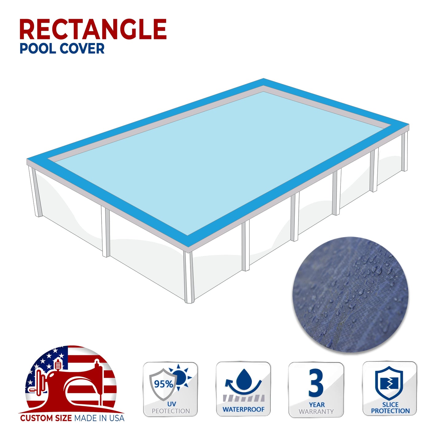 Custom Size Blue Solid Pool Cover - Rectangle