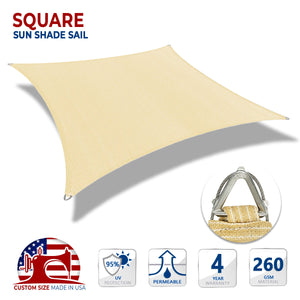 Custom Size Square Sun Shade Sail with Wire Ring -  Pro Ring