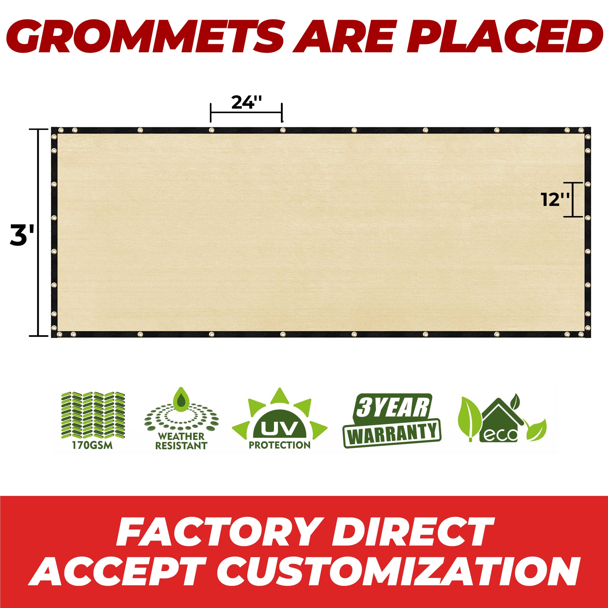 beige grommets are placed factory direct accept customization fence screen 3' height