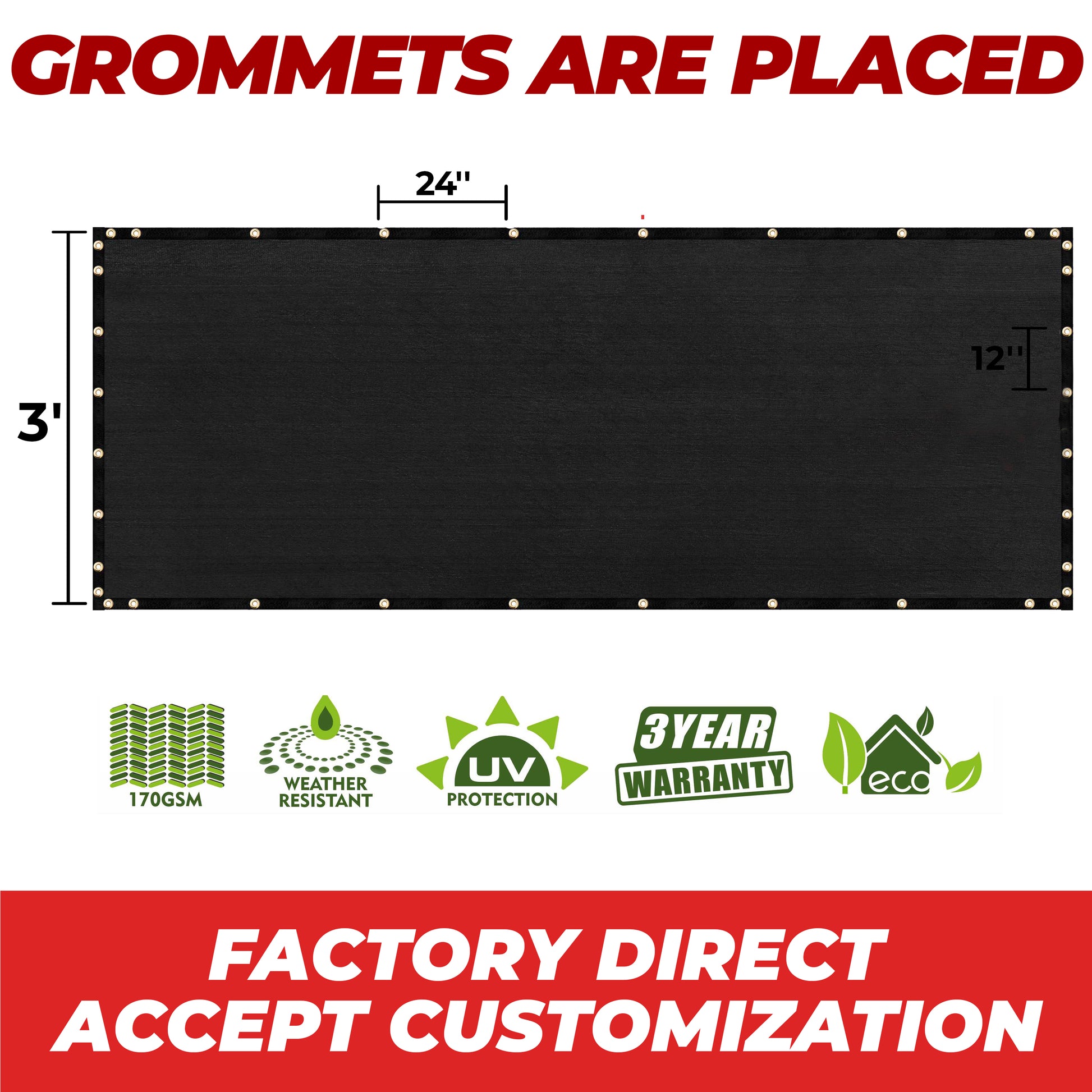 black grommets are placed factory direct accept customization fence screen 3' height