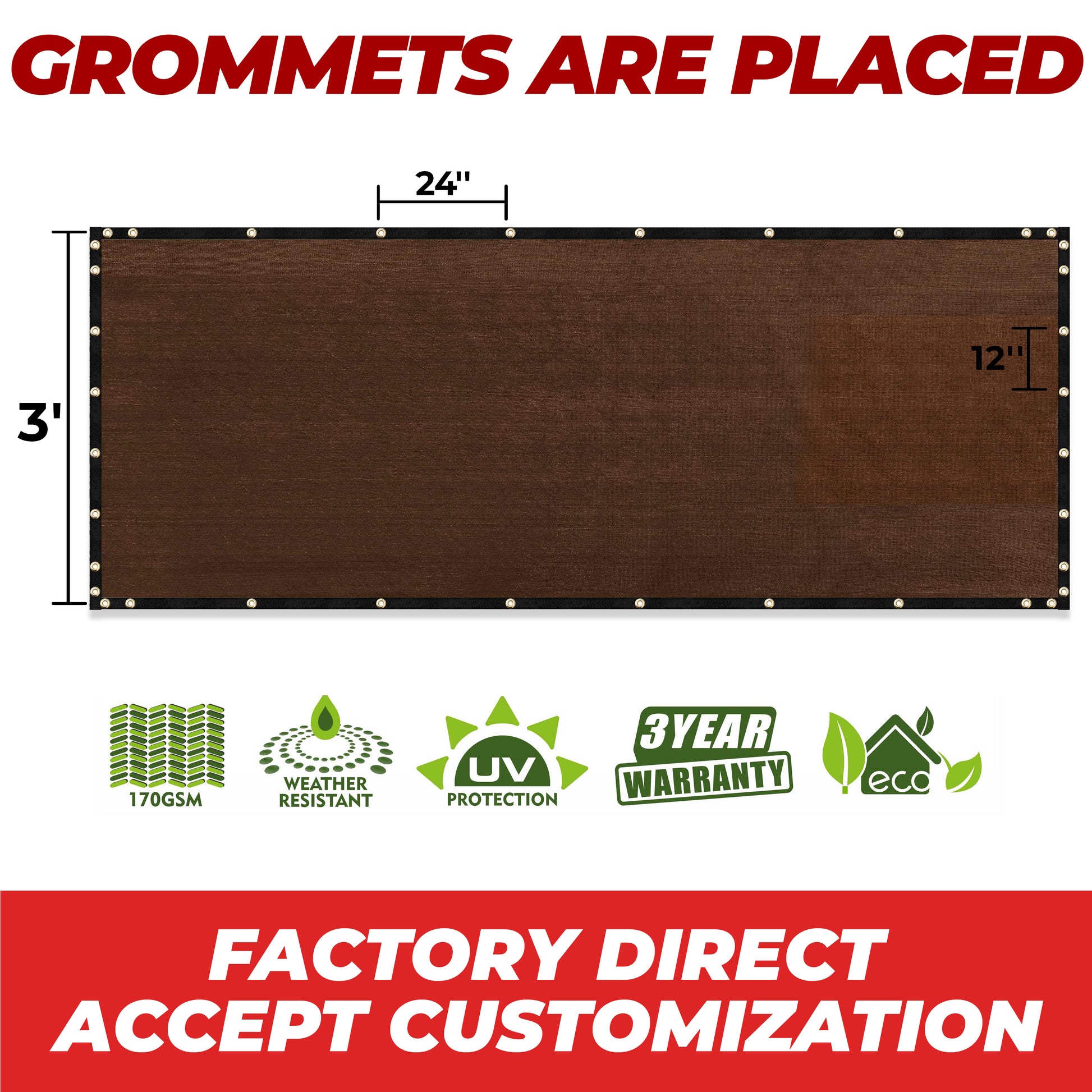 brown grommets are placed factory direct accept customization fence screen 3' height