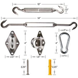 Stainless Steel 10" Sun Shade Sail Hardware Installation Kit - Square/Rectangle