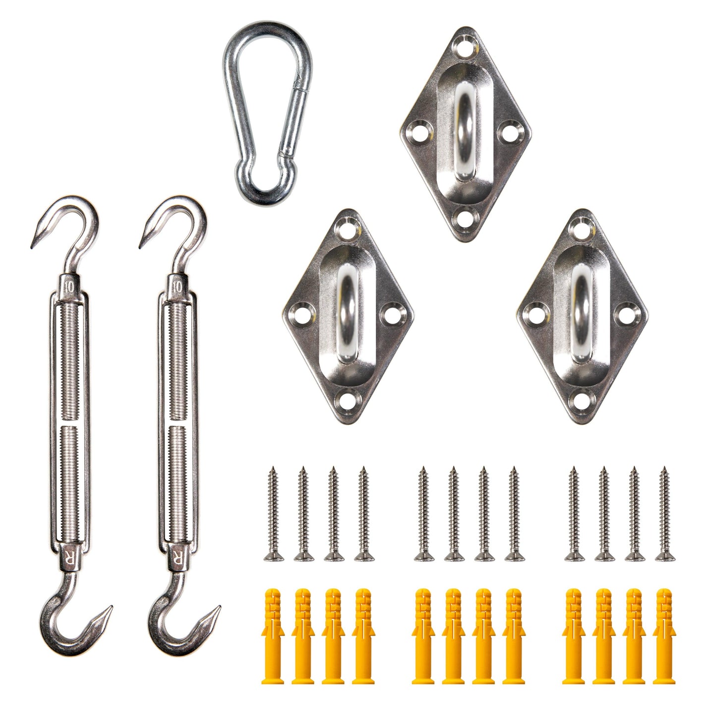 Stainless Steel 10" Sun Shade Sail Hardware Installation Kit - Triangle